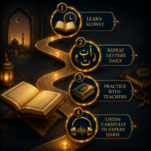 Islamic learning roadmap in gold and blue